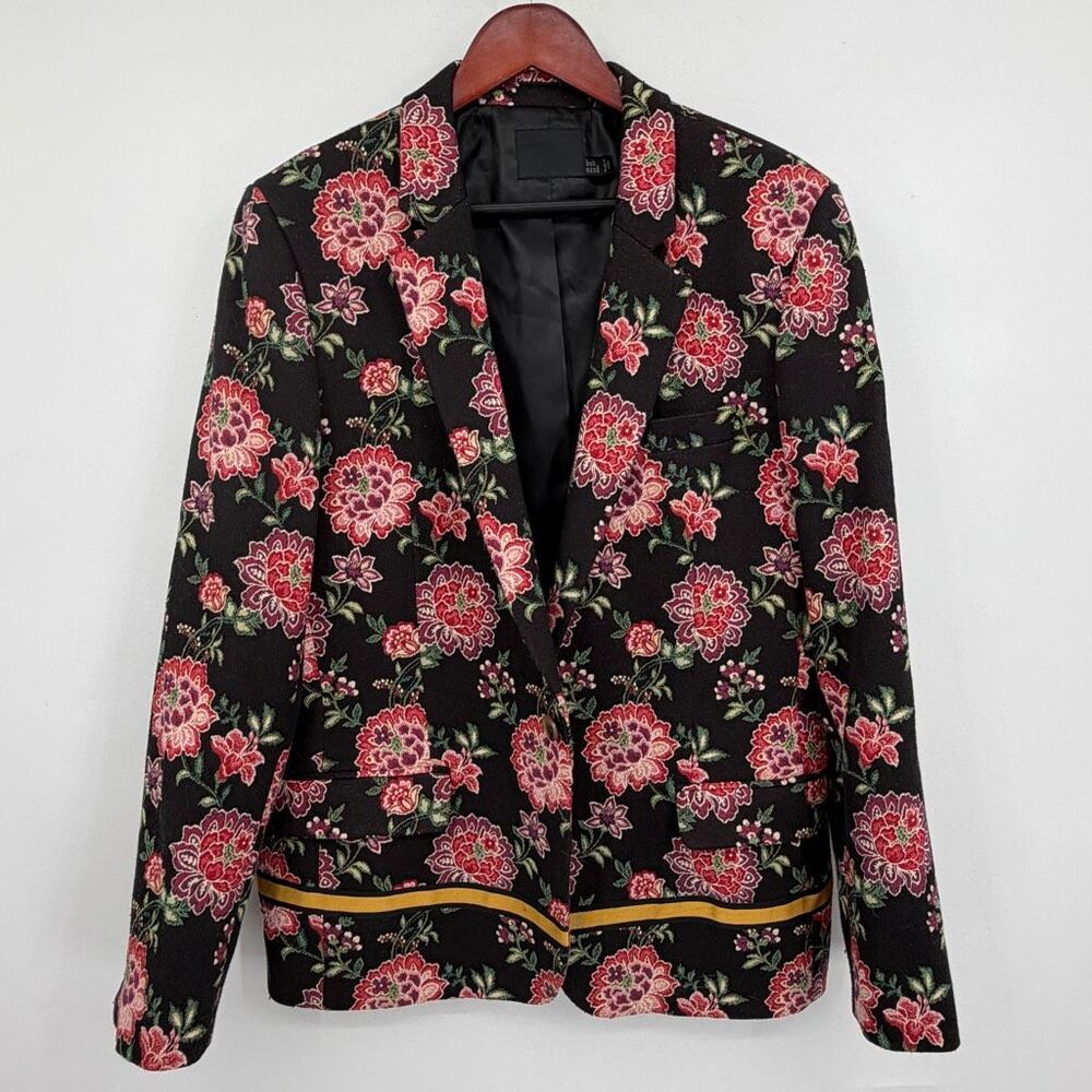 ASOS DESIGN slim suit in floral embroidery with taping Sz 42